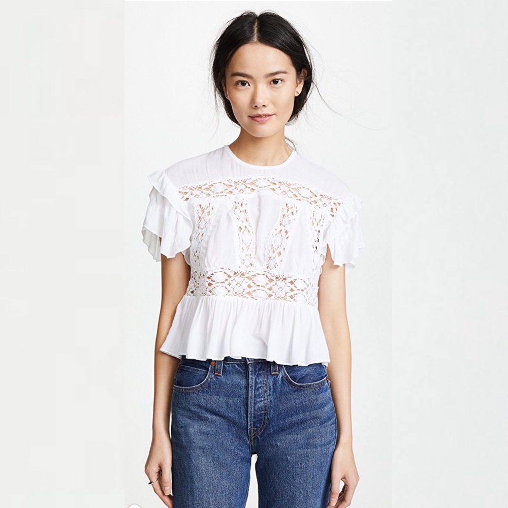 IRO | Lucey Crochet Lace Semi Sheer Ruffle Top - Picture 1 of 7